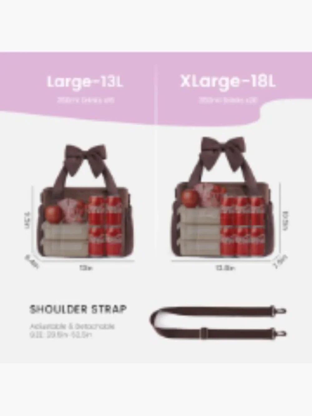 Insulated Lunch Tote Bag with Detachable Bow, Leakproof Cooler for Work,